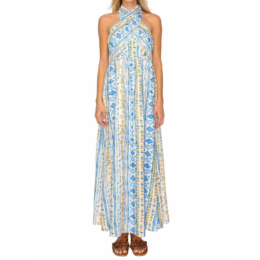NEW MEET ME IN SANTORINI halter maxi dress in aegean rhythm
